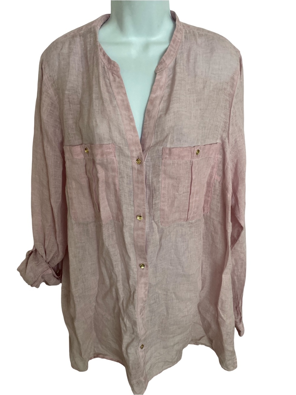 J Jill love linen Pink Linen Button-Front Tunic Shirt -L